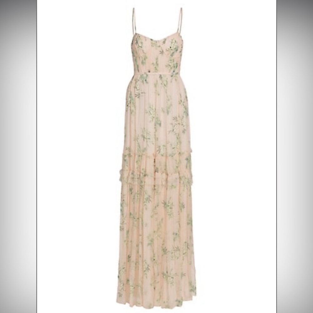 ML Monique Lhuillier Floral Chiffon Maxi Dress